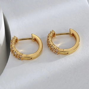 Asymmetric gold-plated brass hoop earrings with micro-set white zircon stones