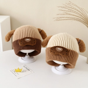 Winterliche Baby-Strickmützen mit süßen Hundeohren und Kontrastfarben für Jungen und Mädchen
