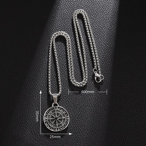Detail view of vintage compass pendant with 600mm chain and 35mm x 25mm dimensions