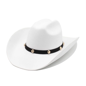 Chapeau De Cowboy Occidental Large Bord Feutre De Laine Fedora Avec Rivets Dorés Style Jazz Rétro