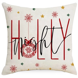 Christmas linen pillowcase with Holly Night print and festive snowflake patterns