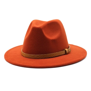 Unisex Wide Brim Fedora Hat Cotton Polyester Woolen Style Retro Jazz Cap Snake Texture Belt Decor