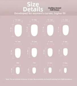 Size chart showing 12 different sizes of medium round press-on nails with measurements