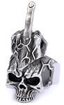 Detailed view of vintage gothic skeleton middle finger ring in 316L stainless steel