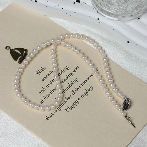 5-6mm freshwater pearl S925 sterling silver necklace with bronze anchor pendant