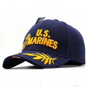 US Marines tactical navy baseball cap with yellow embroidery and eagle globe logo