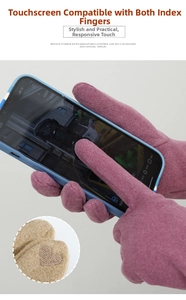 Pink fleece gloves featuring dual forefinger touch screen design for smartphones