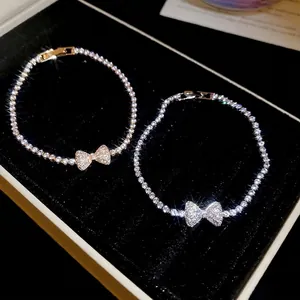 Sparkling zircon bow pendant bracelets in gold and silver finish for elegant women