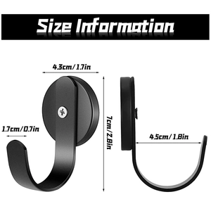Size specifications for black magnetic metal wall hooks with detailed dimensions