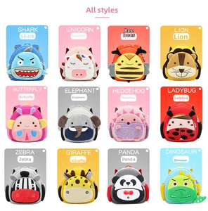 Collection of twelve 3D animal backpacks for kids featuring shark bee and unicorn designs