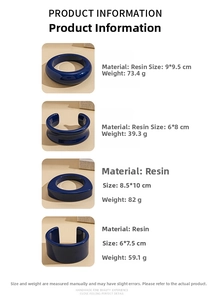 Tableau détaillé des tailles et poids des bracelets géométriques en résine bleu marine