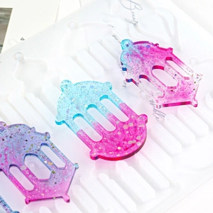 Detail of glittery Ramadan lantern resin charms with silicone mold for DIY jewelry