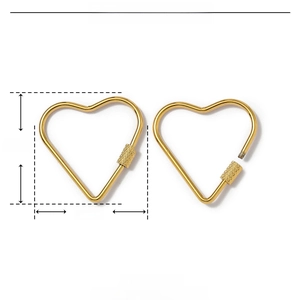 Macro detail of a 34mm gold heart-shaped screw clasp made of durable stainless steel
