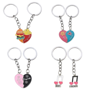 Best Friends Enamel Alloy Keychain Heart Burger Fries Music Note Pendant Keyring For Friends Graduation Gift Jewelry