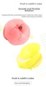 Detalle del set de cubos mágicos con forma de melocotón y limón en plástico ABS con acabado mate