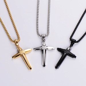 Men Cross Pendant Necklace 316L Stainless Steel Double Layer Religious Jewelry Minimalist Fashion Gift For Him