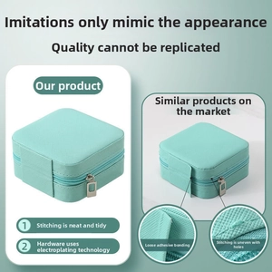 Detail of mint green jewelry box showing neat stitching and premium zipper hardware