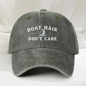 Casquette vintage en coton lavé gris anthracite avec broderie Boat Hair Don't Care