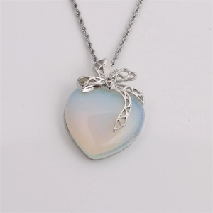 Silver bow necklace featuring a translucent heart opal pendant for elegant women's jewelry