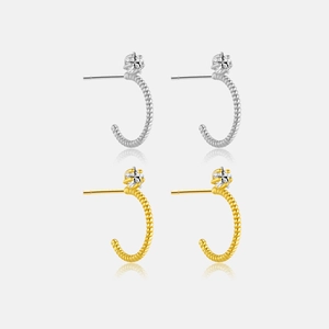 S925 Sterling Silver Twisted Rope C-Shaped Hoop Earrings For Women Minimalist Fashion Rhinestone Inlaid Stud Earrings Jewelry