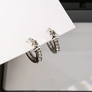 Vue macro détaillée de boucles d'oreilles argentées avec design 520 et pierres zircon