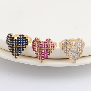 Micro-pave pixel heart rings in 18K gold plating with colorful cubic zirconia