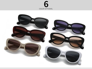 Detail view of 6 color options for cat eye sunglasses with diamond relief patterns