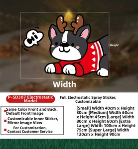 Tableau des tailles pour stickers vitraux de Noël chien dessin animé électrostatique