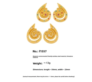 Detail of 18k gold plated spiral earrings with colorful rhinestones in stainless steel