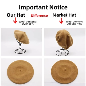 Detail comparison showing khaki wool beret texture with high quality 85% wool content