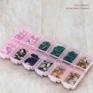 12-grid translucent pink storage box for nail art rhinestones and jewelry organization