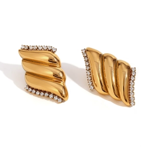 Orecchini in acciaio inossidabile placcato oro 18K con design a onde e zirconi