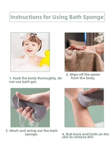 Step-by-step instructions for using the 3D high-density exfoliating sponge in gray
