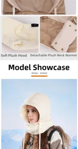 Detail of soft plush mask and detachable fleece scarf for winter thermal protection