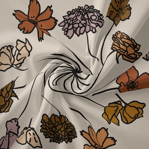 Close-up of floral tapestry fabric with twill texture and soft hand-painted flower patterns