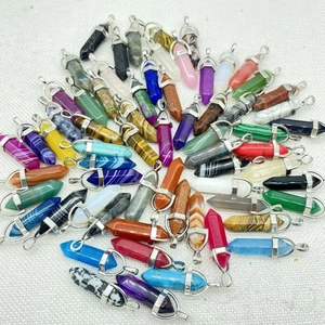 Hexagonal Column Crystal Pendant Natural Stone Bullet Point Reiki Healing Jewelry Alloy Metal Cap For Women Men