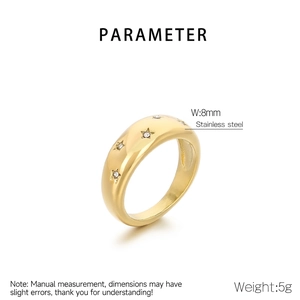 Détails du produit bague en acier inoxydable doré 8mm avec pierre de zircon en étoile