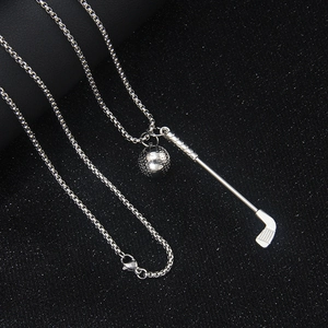 Golf Club And Ball Pendant Necklace With Stainless Steel Chain And Alloy Sporty Long Sweater Chain For Men Women