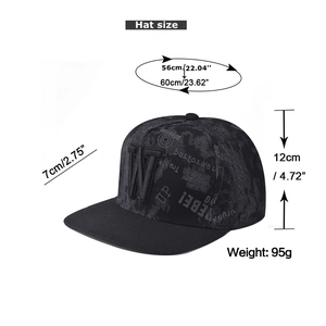 Tableau détaillé des tailles pour casquette snapback à bord plat avec broderie W