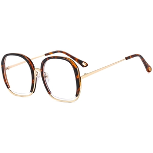 Stylish large round frame blue light glasses in tortoiseshell and gold metal combination