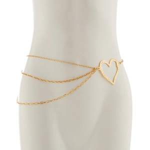 Chic multi-layer gold metal body chain with oversized hollow heart pendant for women