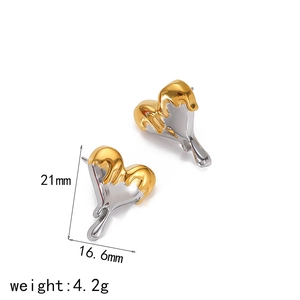Minimalist 18K gold and silver two-tone fluid heart stainless steel earrings with dimensions