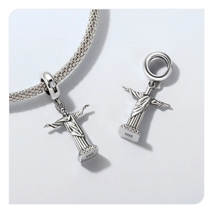 Detailed view of S925 sterling silver Christ the Redeemer charm with hallmark engraving