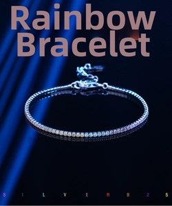 Detail of 925 silver tennis bracelet featuring vibrant rainbow gradient zircon stones