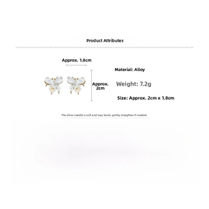 Detail view showing dimensions of pearl butterfly earrings 2cm by 1.8cm in size