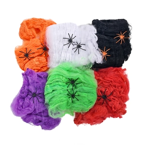 Halloween decorative spider web set in six colors with small plastic spiders for props