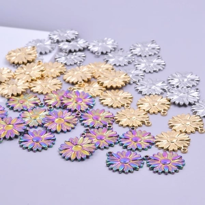 Sunflower stainless steel pendants in gold, silver, and rainbow colors for jewelry making