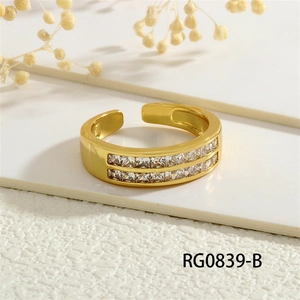 Detail of adjustable 18K gold plated ring with double rows of sparkling square zircons