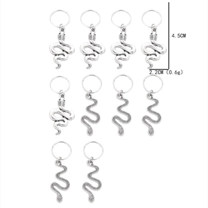 10-piece silver snake pendant hair rings for braids and DIY jewelry accessories