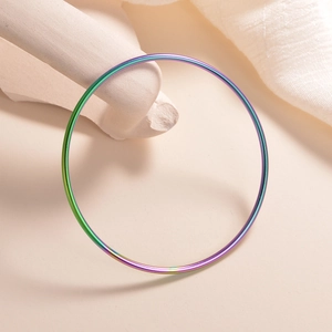 Rainbow gradient 2mm titanium steel minimalist round bangle on artistic props